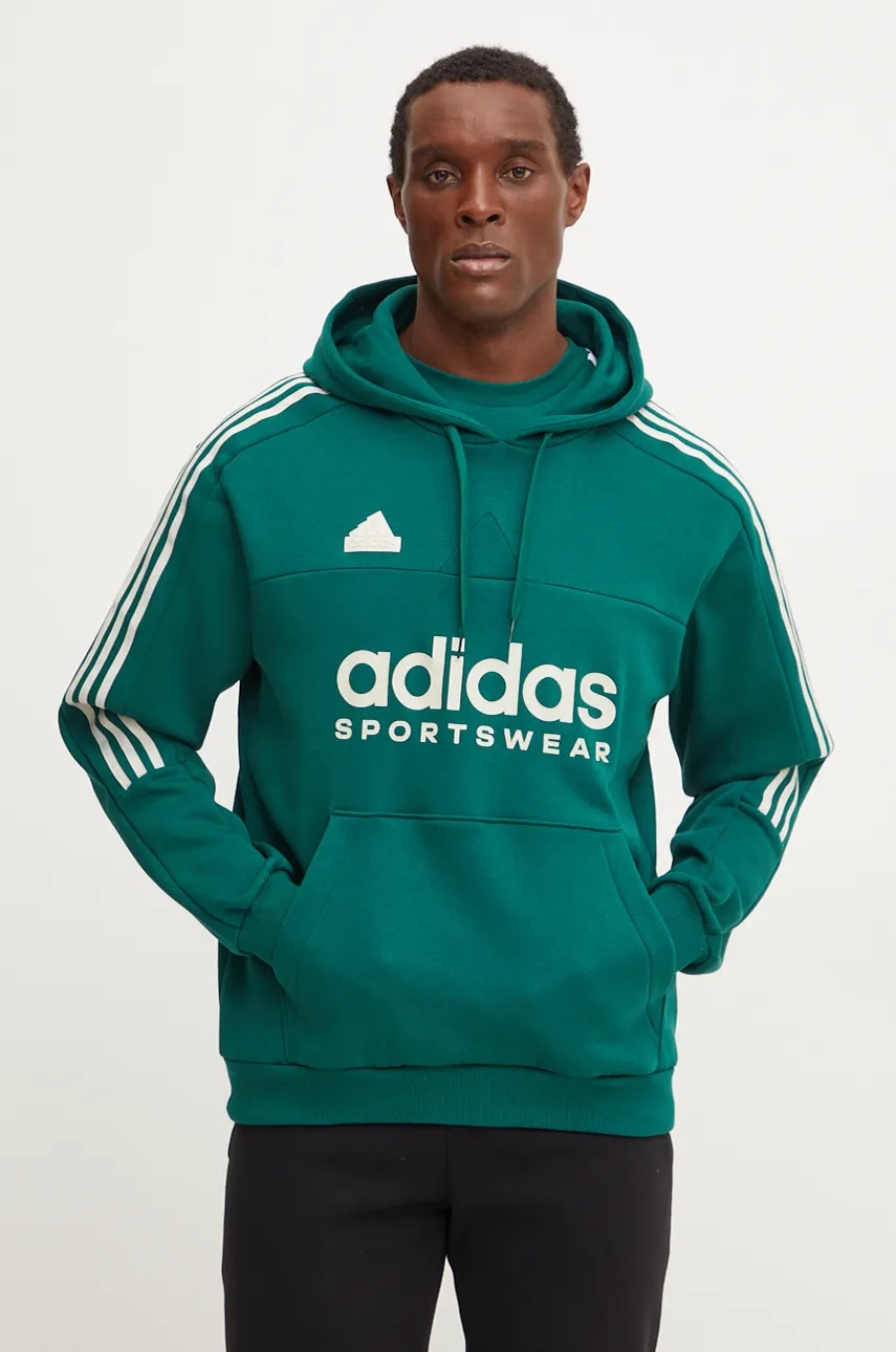 adidas bluza trening Tiro culoarea verde, cu gluga, cu imprimeu, IW5938