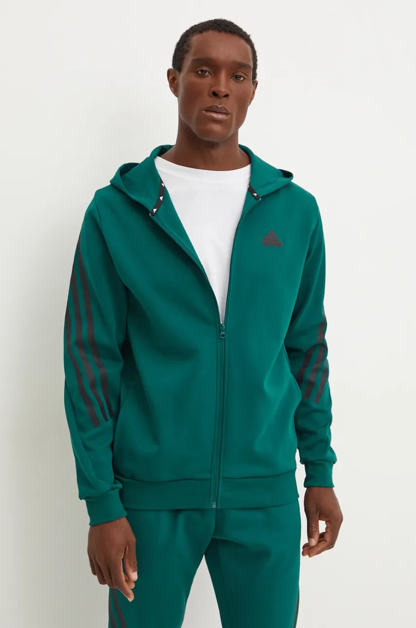 adidas bluza Future Icons barbati, culoarea verde, cu glugă, cu imprimeu, IW8531 adidas bluza Future Icons barbati, culoarea verde, cu glugă, cu imprimeu, IW8531