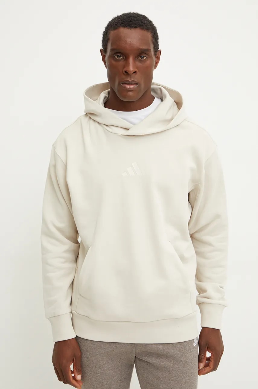 adidas hanorac de bumbac All SZN barbati, culoarea bej, cu glugă, neted, IY4157 adidas hanorac de bumbac All SZN barbati, culoarea bej, cu glugă, neted, IY4157