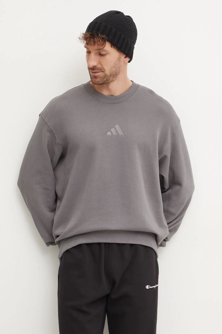 adidas hanorac de bumbac All SZN barbati, culoarea gri, neted, IY6552