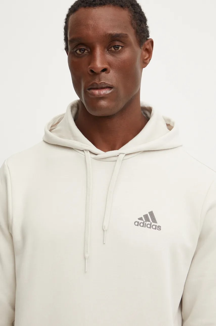 adidas bluză Essentials bărbați, culoarea bej, cu glugă, uni, IZ4760 adidas bluză Essentials bărbați, culoarea bej, cu glugă, uni, IZ4760