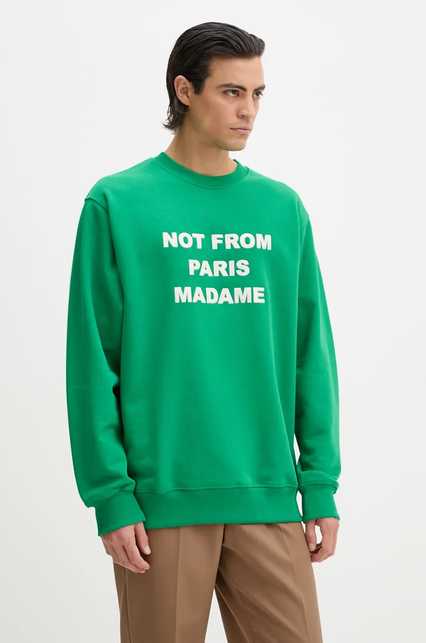 Drôle de Monsieur hanorac de bumbac Le Sweatshirt Slogan barbati, culoarea verde, cu imprimeu, E.SW149.CO127.GN Le Sweatshirt Slogan