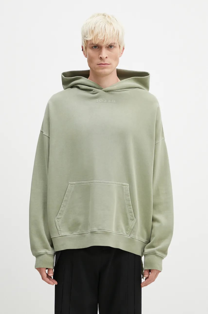 KSUBI hanorac de bumbac Sott Ekcess barbati, culoarea verde, cu glugă, cu imprimeu, MFA24FL003