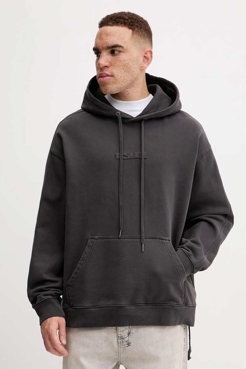 KSUBI hanorac de bumbac Inverted Biggie Hoodie bărbați, culoarea gri, cu glugă, uni, MFA24FL009