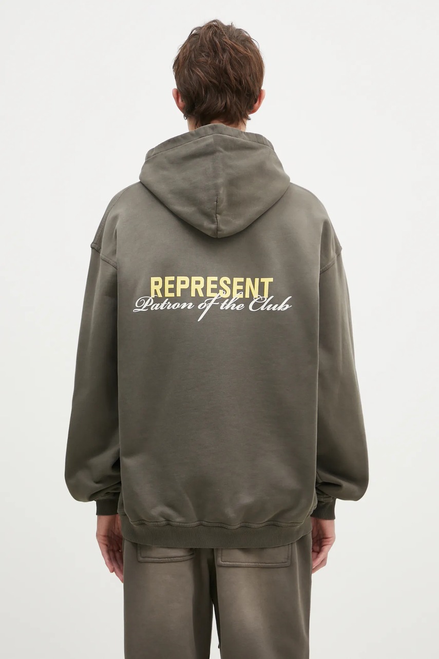 Bavlněná mikina Represent Patron Of The Club Hoodie pánská, zelená barva, s kapucí, s potiskem, MLM4270.16