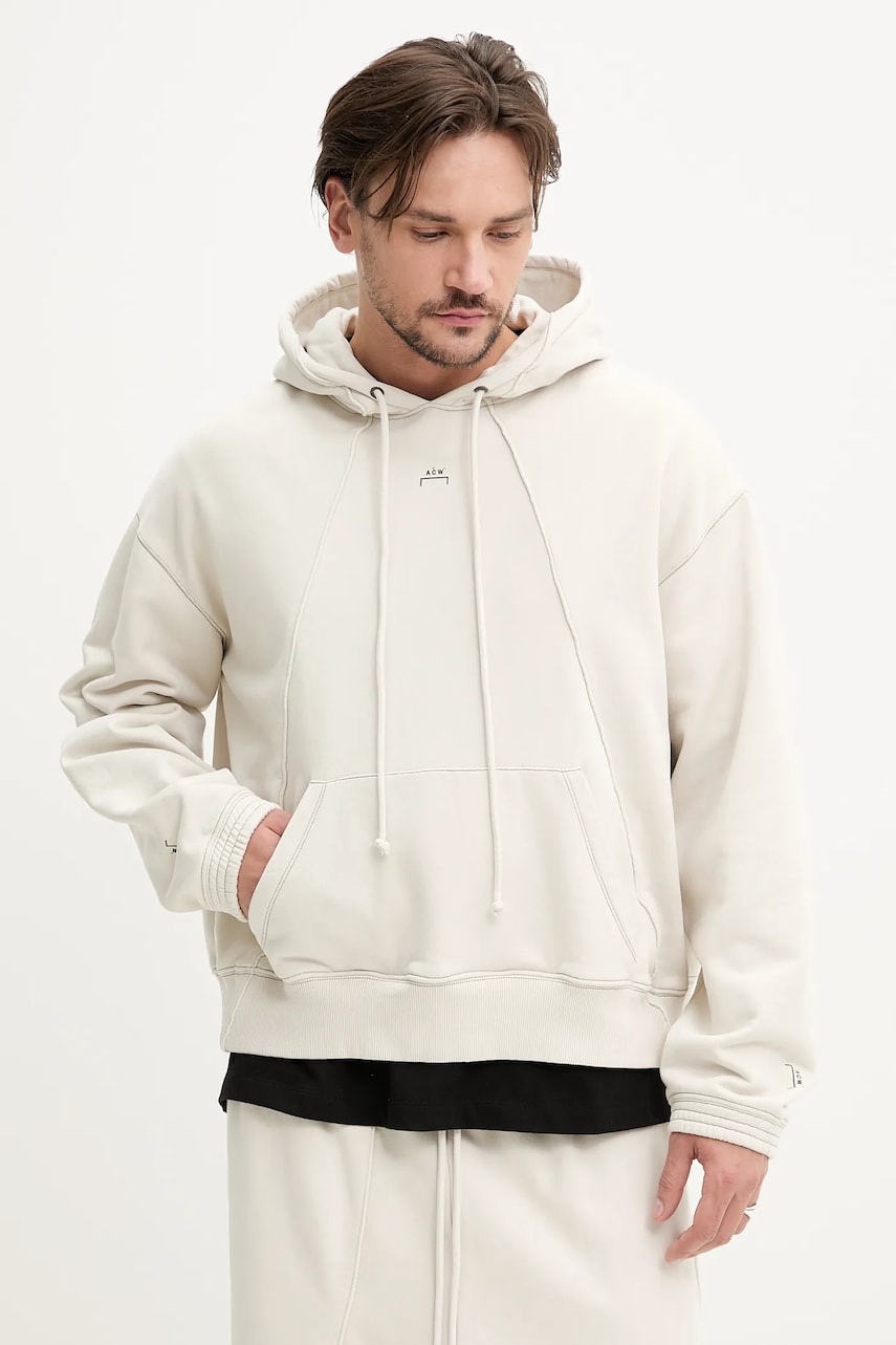 A-COLD-WALL* hanorac de bumbac Millbank Hoodie barbati, culoarea bej, cu glugă, neted, ACWMW197 A-COLD-WALL* hanorac de bumbac Millbank Hoodie barbati, culoarea bej, cu glugă, neted, ACWMW197