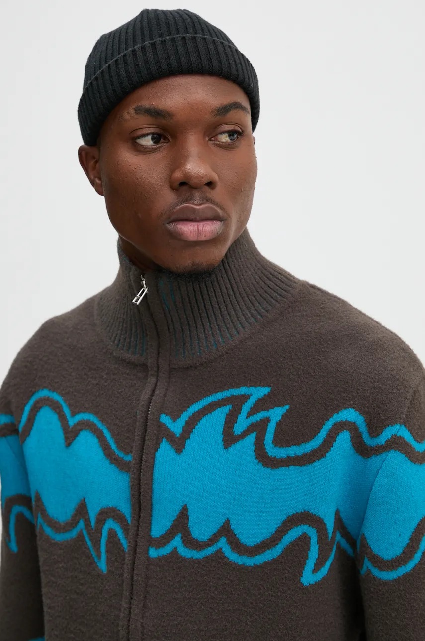 Πλεκτή ζακέτα BLUEMARBLE χρώμα: καφέ, SW37.KN18B24 φωτογραφία