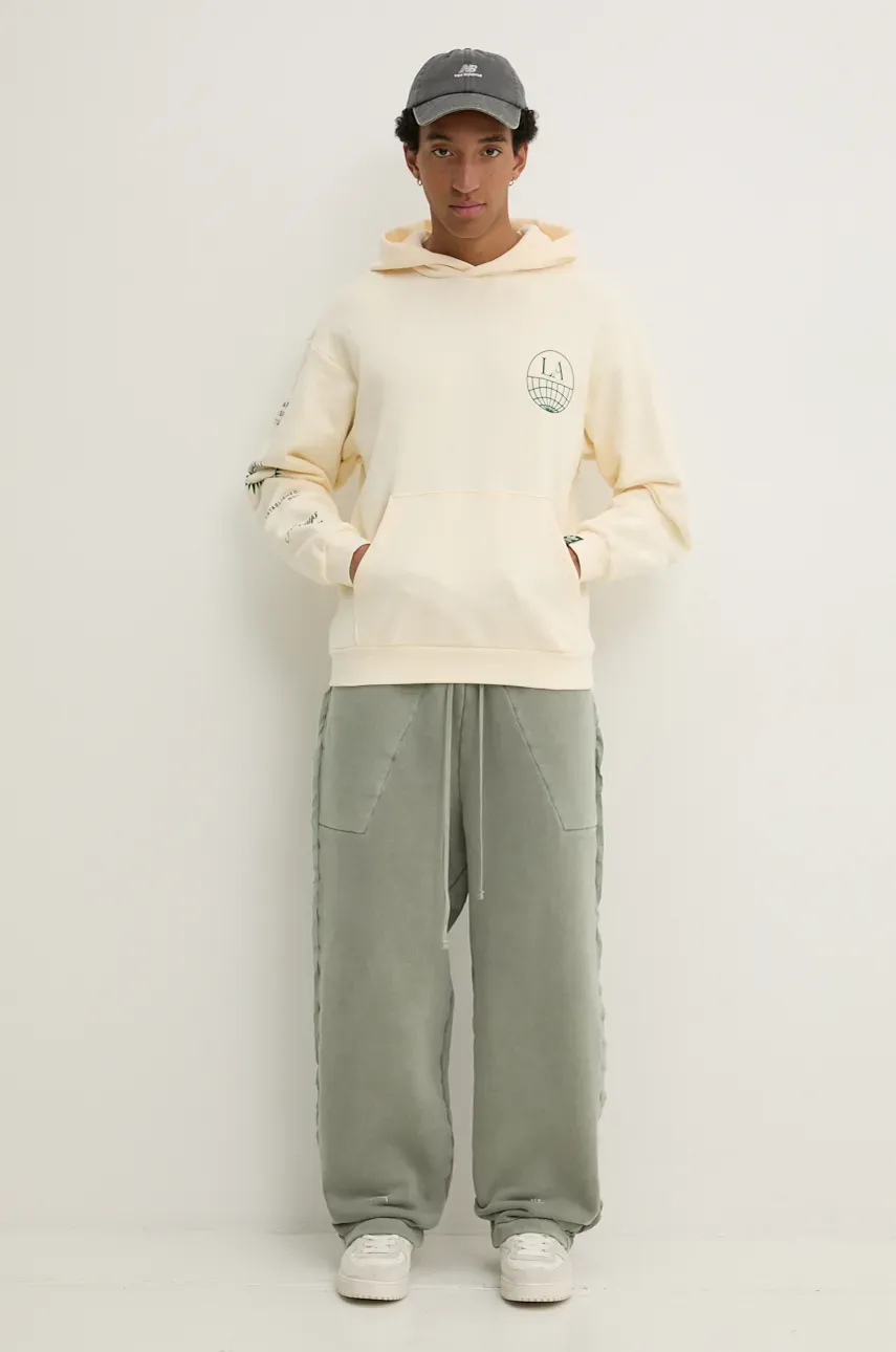 Хлопковая кофта adidas Originals мужская цвет бежевый с капюшоном с принтом JJ4038 Хлопковая кофта adidas Originals мужская цвет бежевый с капюшоном с принтом JJ4038
