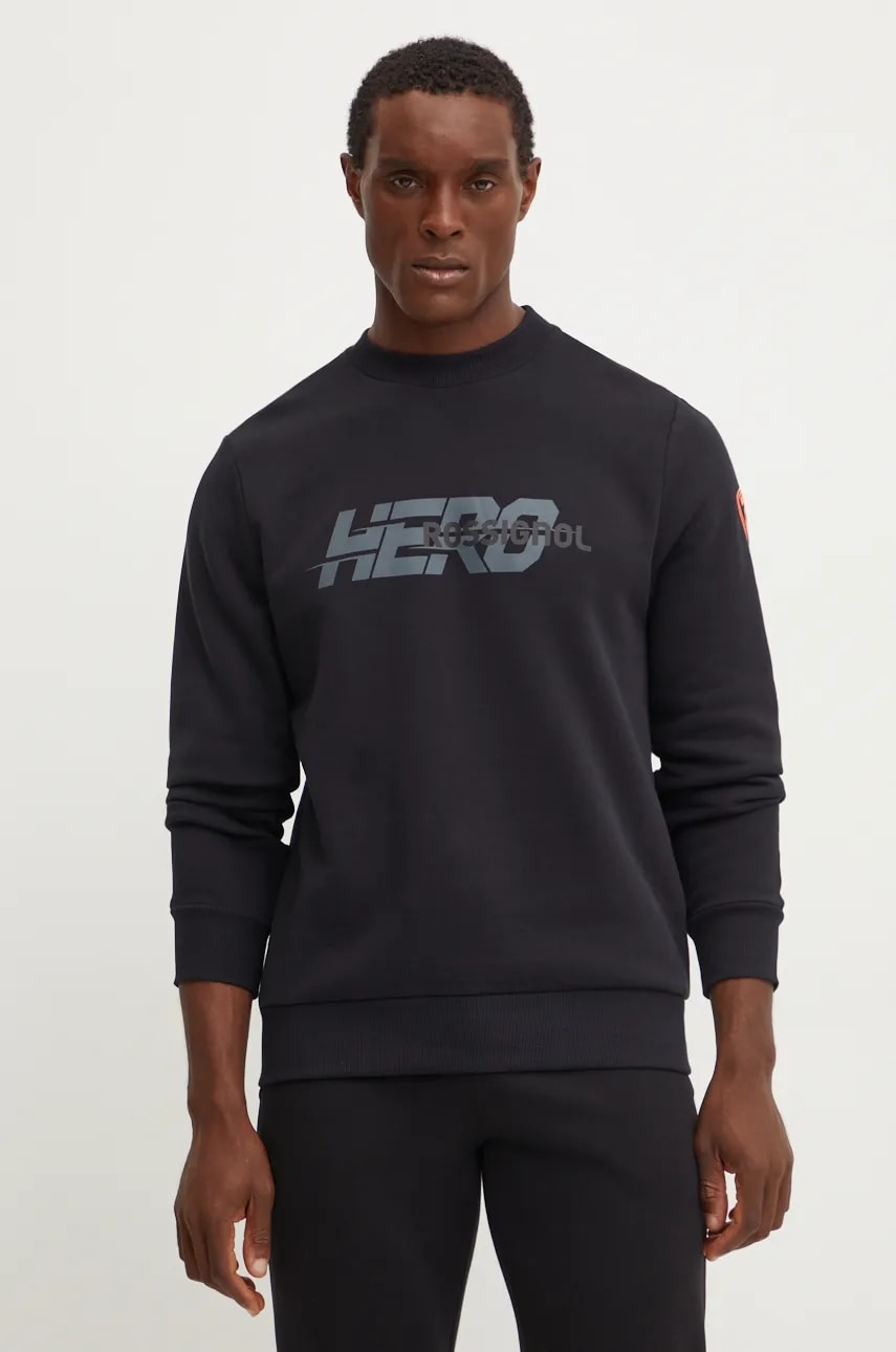 Rossignol hanorac de bumbac HERO barbati, culoarea negru, cu imprimeu, RLNMS03