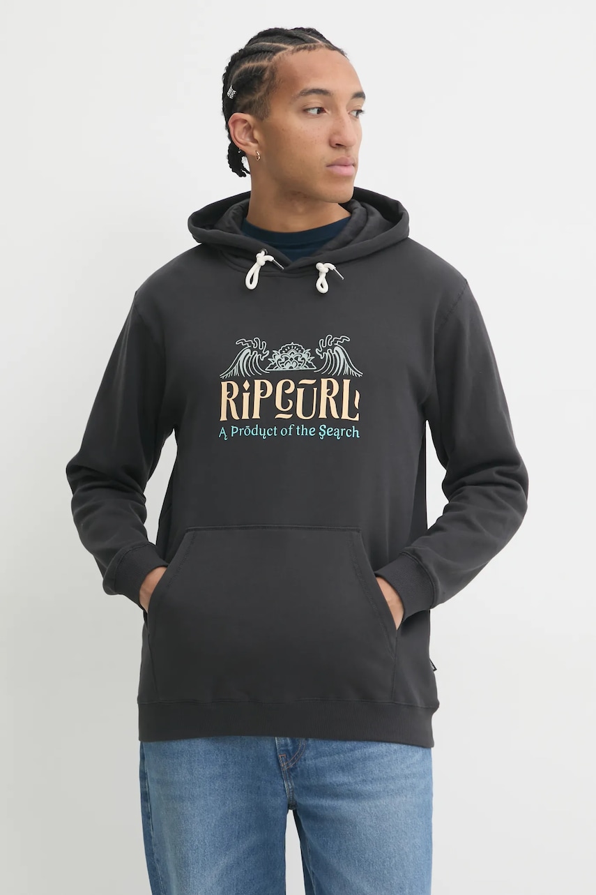 Rip Curl bluza DOWN THE LINE barbati, culoarea gri, cu glugă, cu imprimeu, 06HMFL Rip Curl bluza DOWN THE LINE barbati, culoarea gri, cu glugă, cu imprimeu, 06HMFL