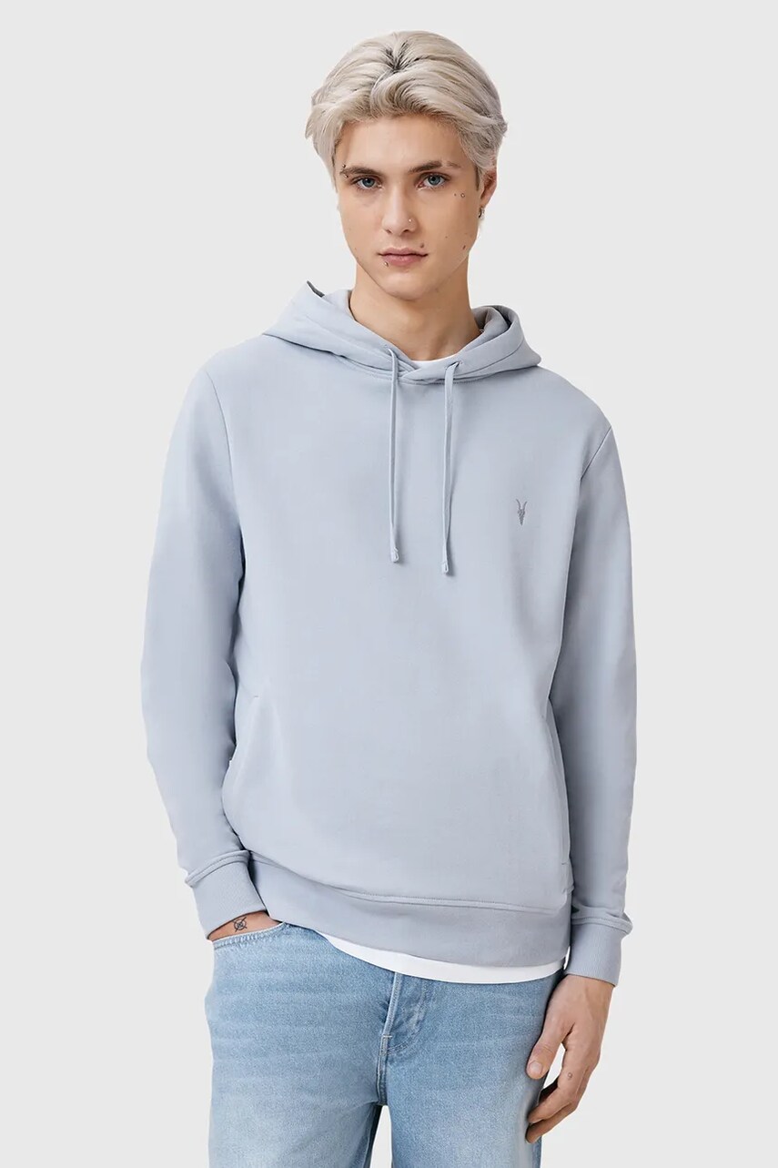 Levně Bavlněná mikina AllSaints RAVEN OTH HOODY pánská, modrá barva, s kapucí, hladká, M003NZ