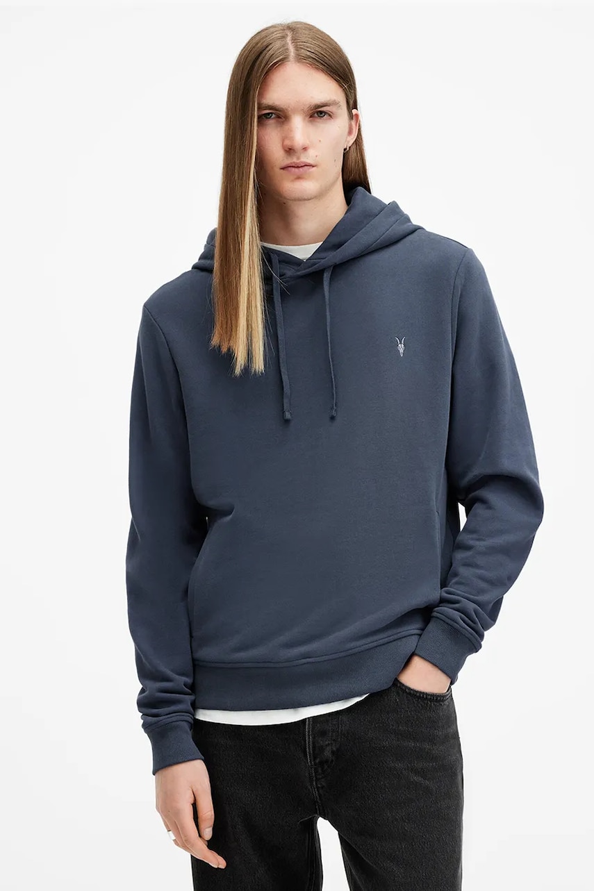 AllSaints hanorac de bumbac RAVEN OTH HOODY barbati, culoarea albastru marin, cu glugă, neted, M003NZ AllSaints hanorac de bumbac RAVEN OTH HOODY barbati, culoarea albastru marin, cu glugă, neted, M003NZ