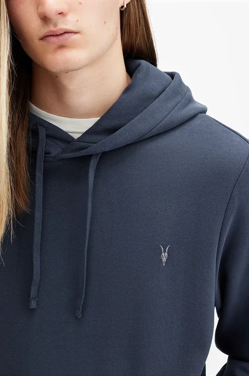 Хлопковая кофта AllSaints RAVEN OTH HOODY мужская цвет синий с капюшоном однотонная M003NZ Хлопковая кофта AllSaints RAVEN OTH HOODY мужская цвет синий с капюшоном однотонная M003NZ