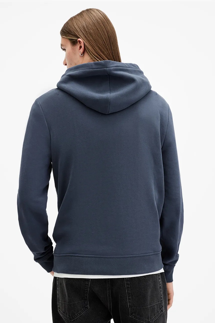 Бавовняна кофта AllSaints RAVEN OTH HOODY чоловіча колір синій з капюшоном однотонна M003NZ 