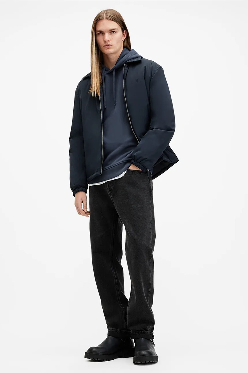 Бавовняна кофта AllSaints RAVEN OTH HOODY чоловіча колір синій з капюшоном однотонна M003NZ 