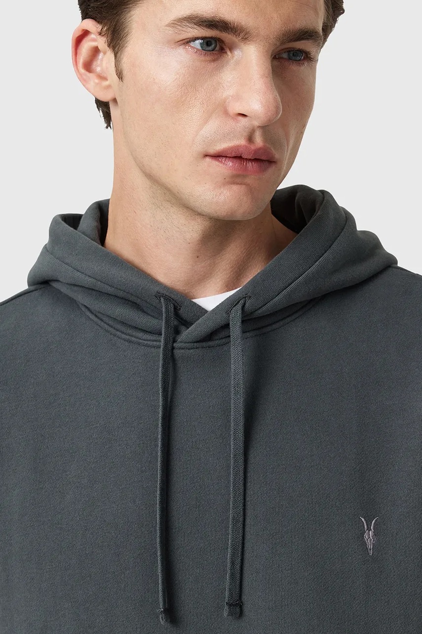 Хлопковая кофта AllSaints RAVEN OTH HOODY с капюшоном однотонная M003NZ
