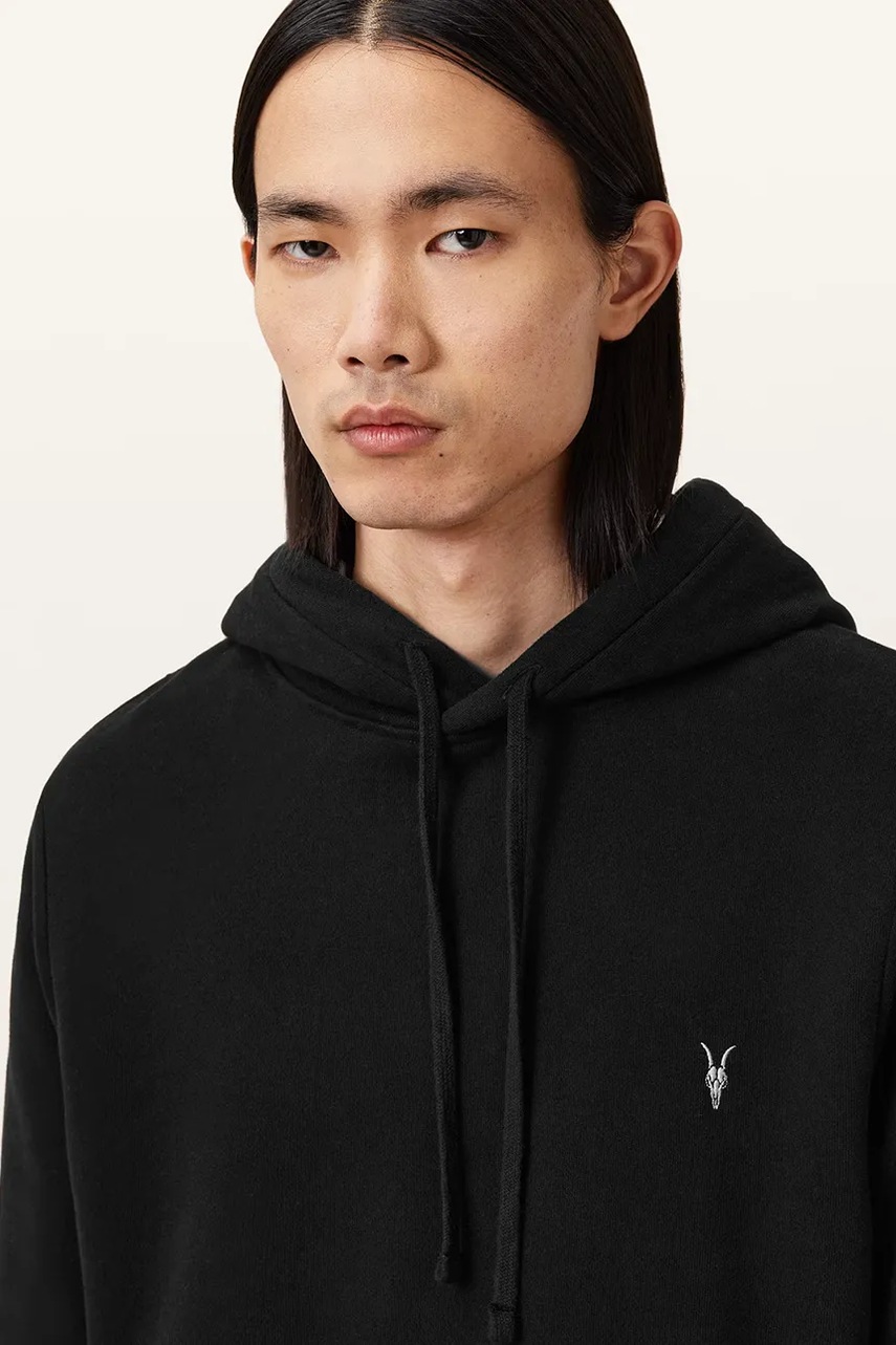 Хлопковая кофта AllSaints RAVEN OTH HOODY с капюшоном однотонная M003NZ