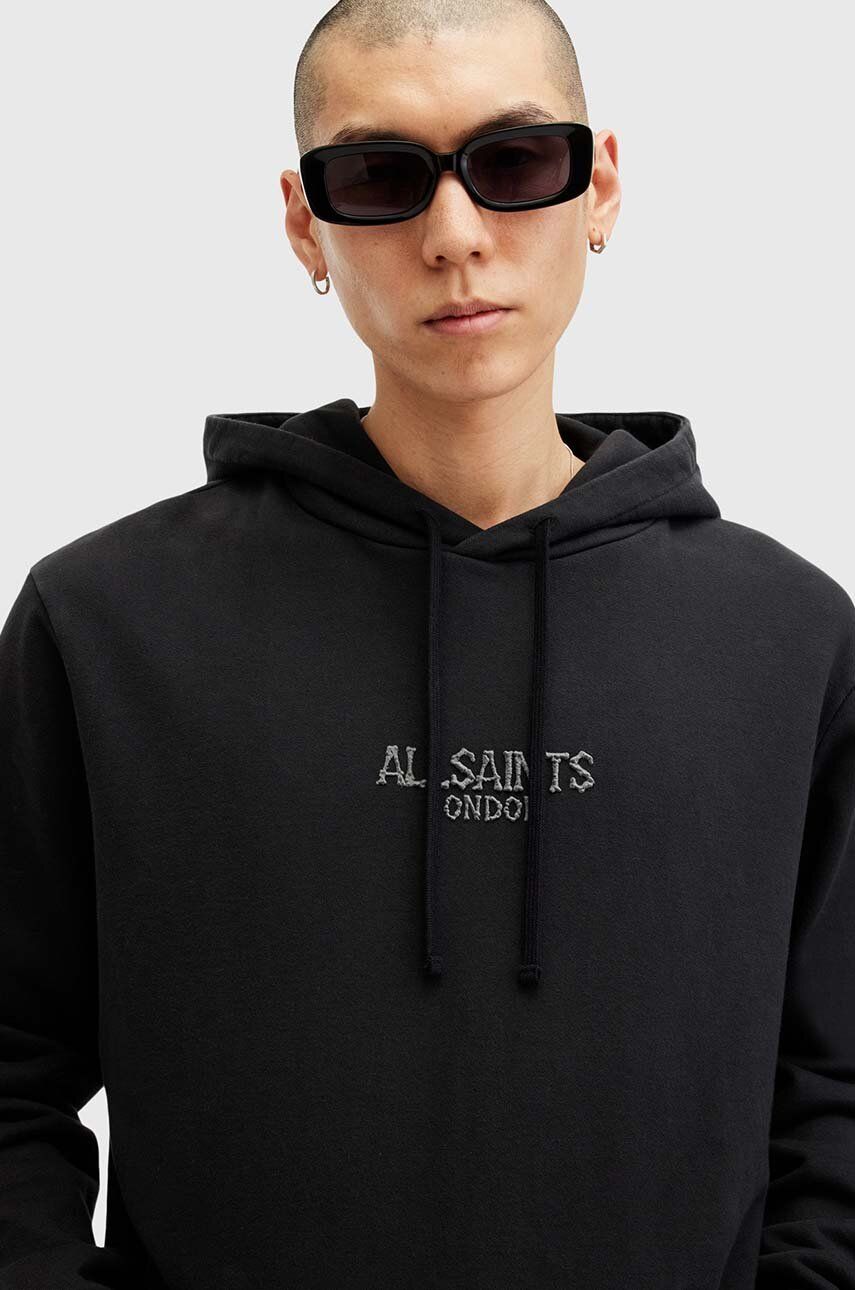 Pamučna Dukserica AllSaints BONES OTH HOODY Za Muškarce, Boja: Crna, S Kapuljačom, Bez Uzorka, M005NB