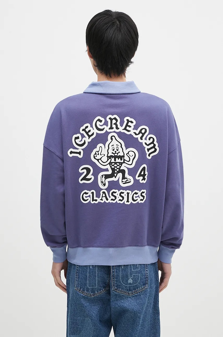 ICECREAM hanorac de bumbac Cone Man Quarter Zip barbati, culoarea violet, cu imprimeu, IC24332 ICECREAM hanorac de bumbac Cone Man Quarter Zip barbati, culoarea violet, cu imprimeu, IC24332