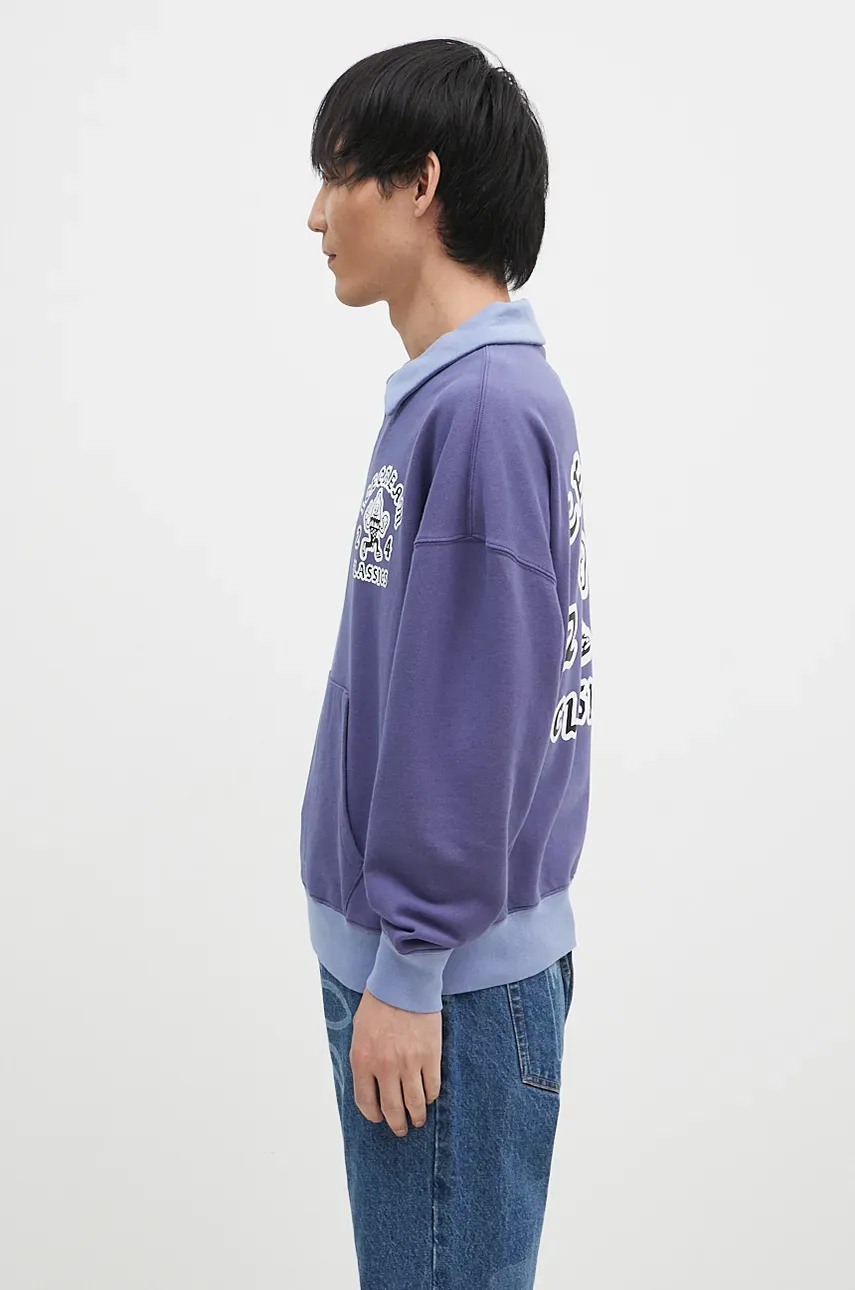Хлопковая кофта ICECREAM Cone Man Quarter Zip мужская цвет фиолетовый с принтом IC24332 Хлопковая кофта ICECREAM Cone Man Quarter Zip мужская цвет фиолетовый с принтом IC24332