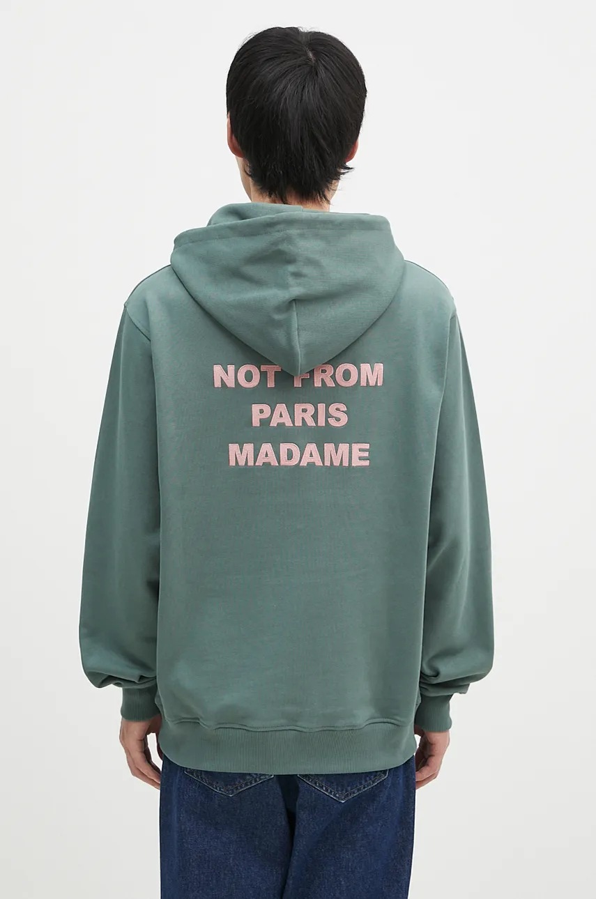Бавовняна кофта Drôle de Monsieur Le Hoodie Slogan чоловіча колір зелений з капюшоном з аплікацією E-HO162-CO127-DGN 