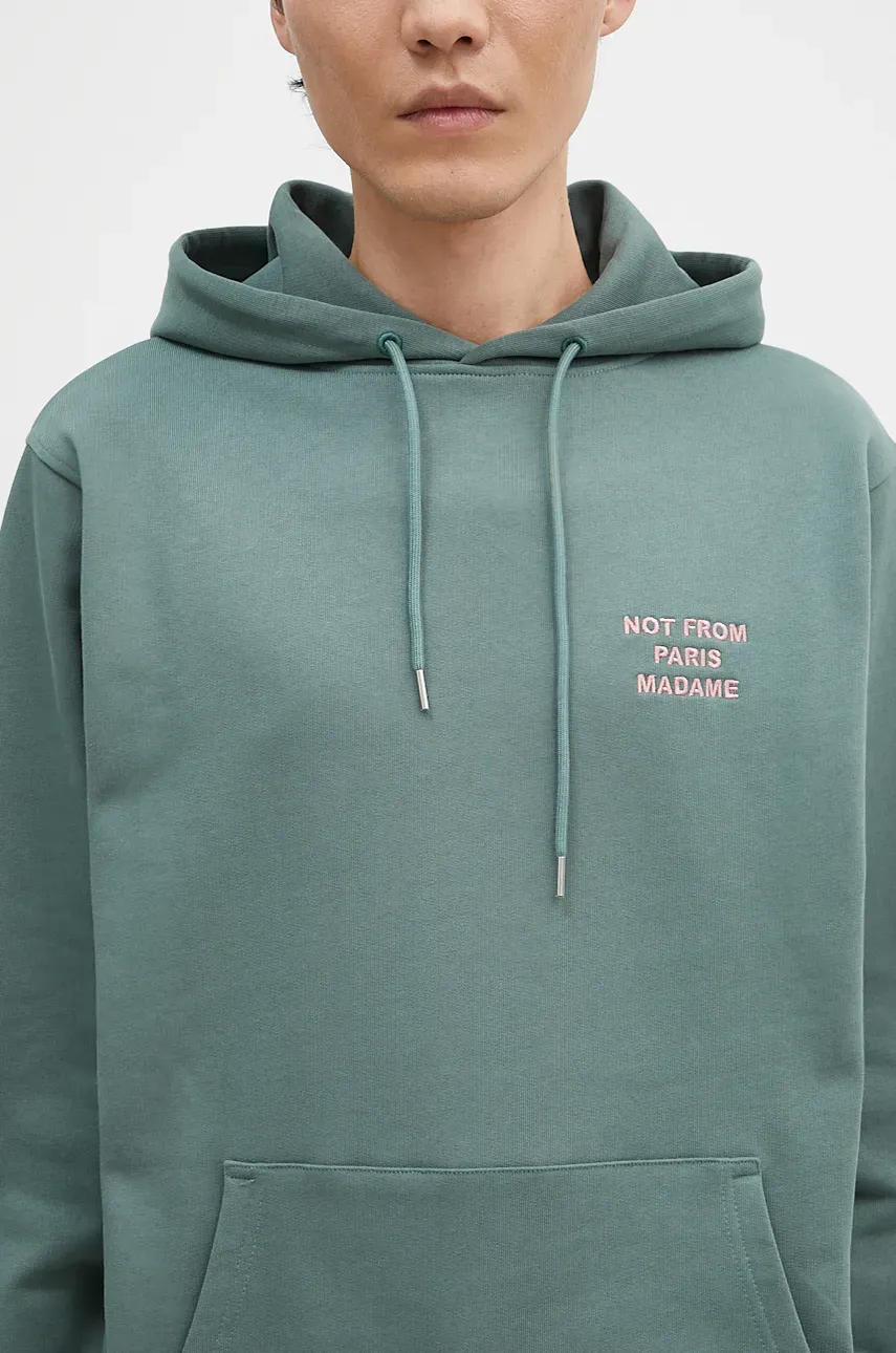 Pamučna Dukserica Drôle De Monsieur Le Hoodie Slogan Za Muškarce, Boja: Zelena, S Kapuljačom, S Aplikacijom, E-HO162-CO127-DGN