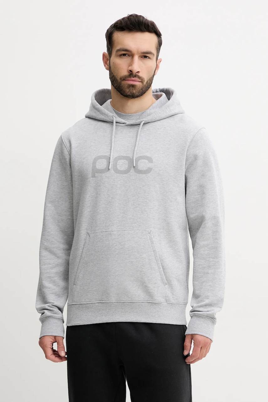 POC hanorac de bumbac barbati, culoarea gri, cu glugă, cu imprimeu, 61652