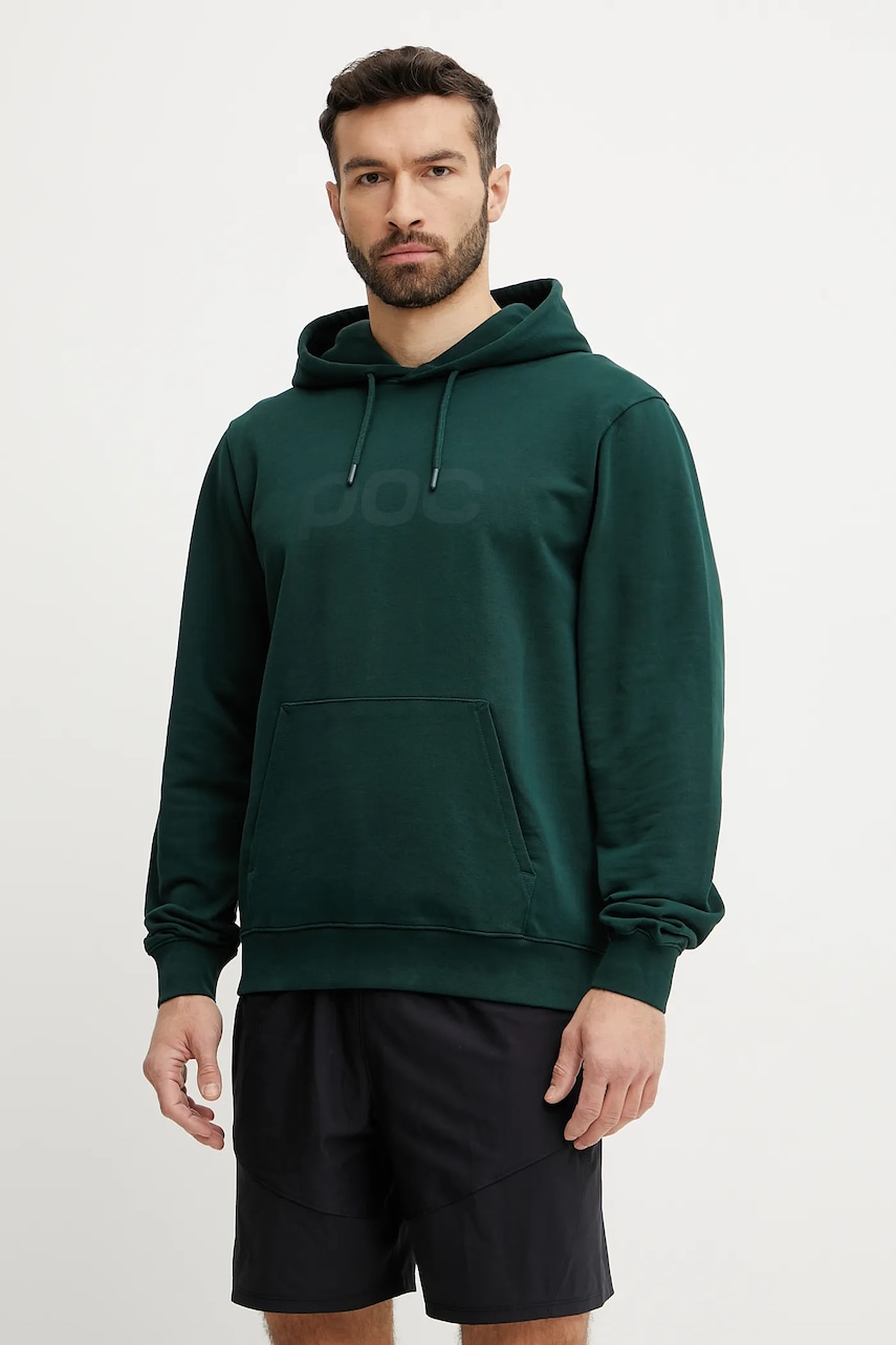 POC hanorac de bumbac barbati, culoarea verde, cu glugă, cu imprimeu, 61652