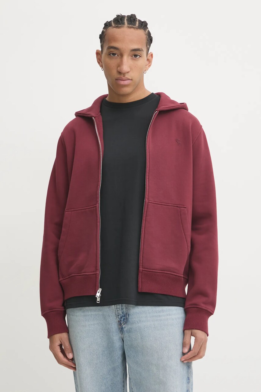Abercrombie & Fitch bluza barbati, culoarea bordo, cu glugă, neted, KI122-4275