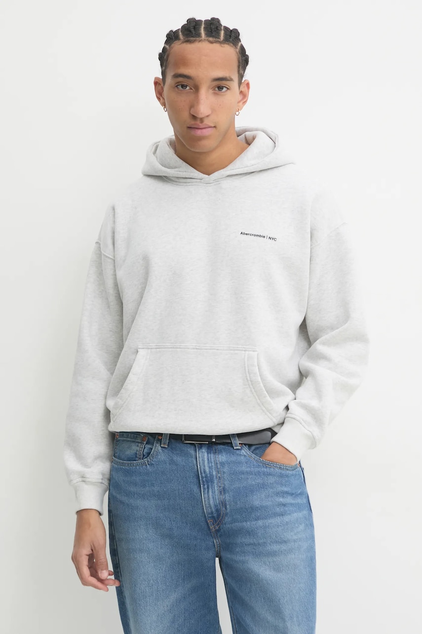Abercrombie & Fitch bluza barbati, culoarea gri, cu glugă, melanj, KI122-4366 Abercrombie & Fitch bluza barbati, culoarea gri, cu glugă, melanj, KI122-4366