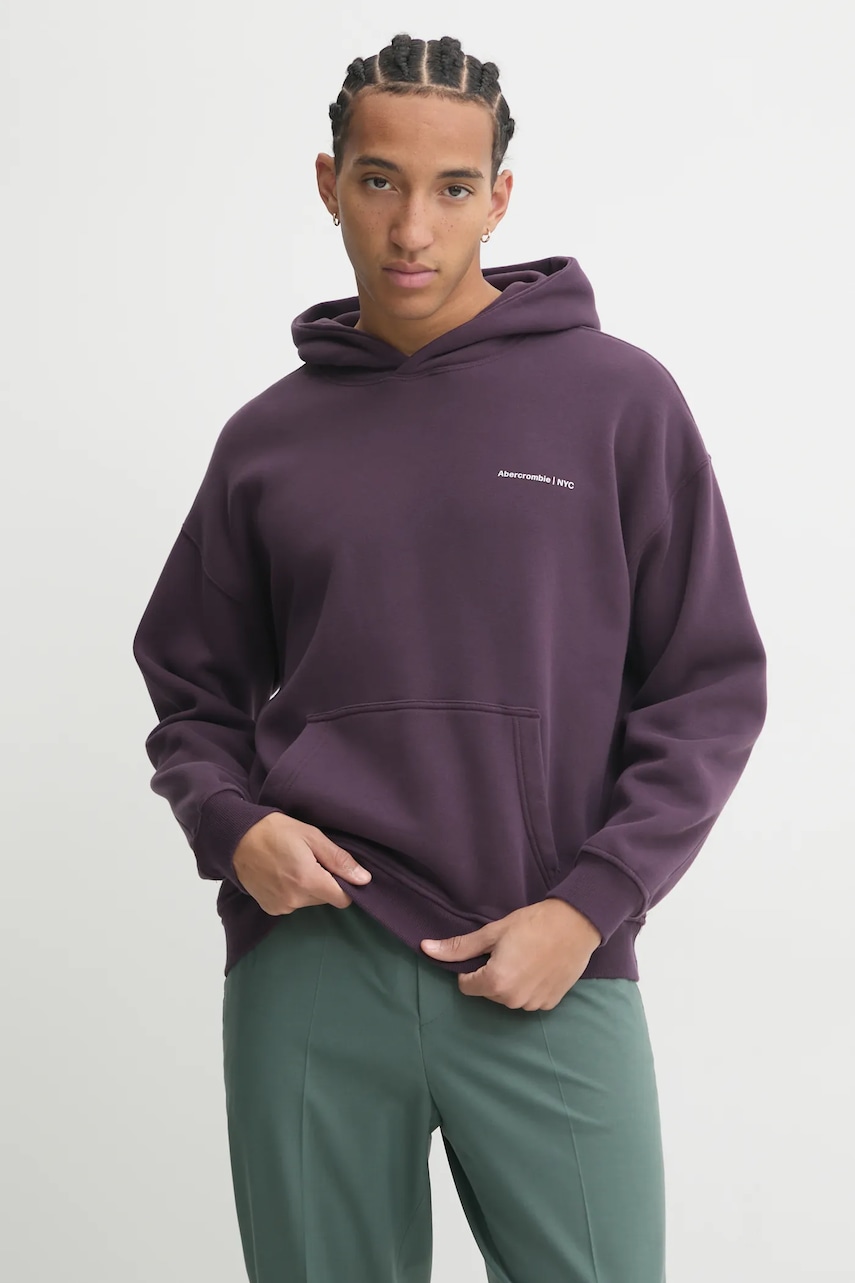 Abercrombie & Fitch bluza barbati, culoarea violet, cu glugă, neted, KI122-4366