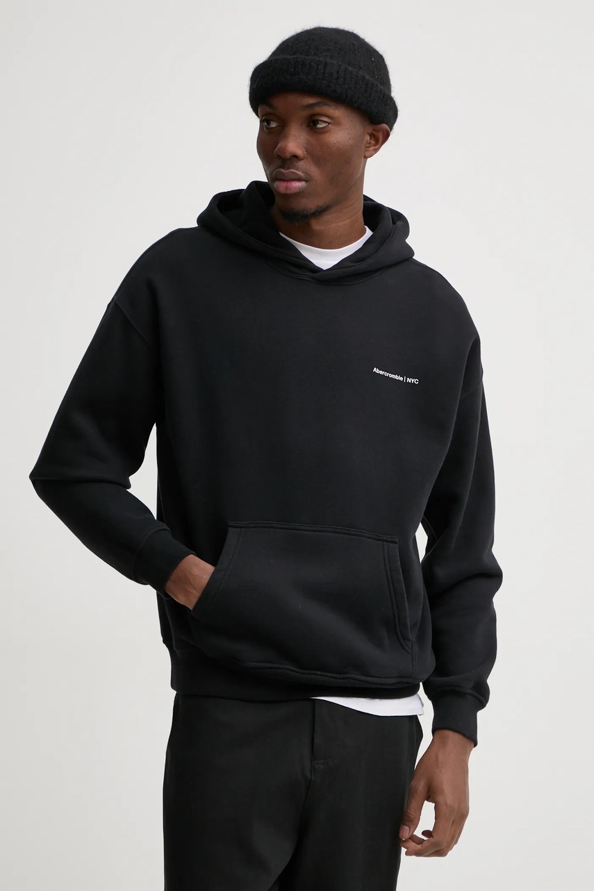 Abercrombie & Fitch bluza barbati, culoarea negru, cu glugă, neted, KI122-4366