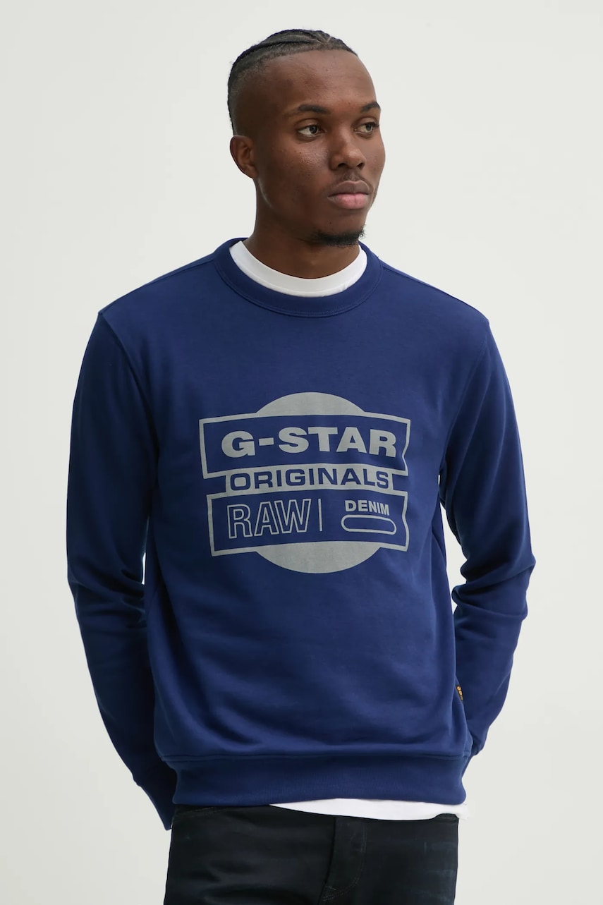 G-Star bluză bărbați, culoarea bleumarin, cu imprimeu, D25441-D797