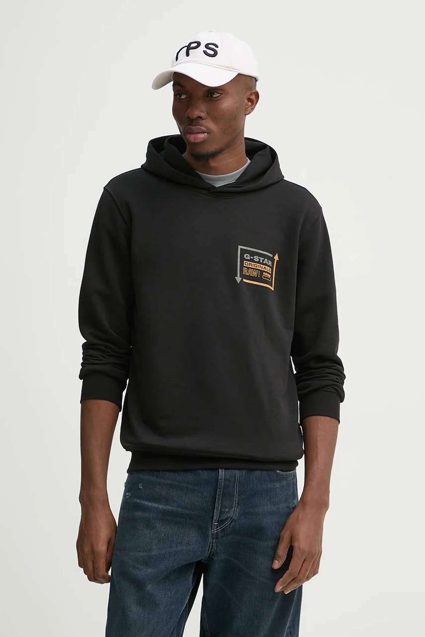 G-Star bluză bărbați, culoarea negru, cu glugă, cu imprimeu, D25442-D797
