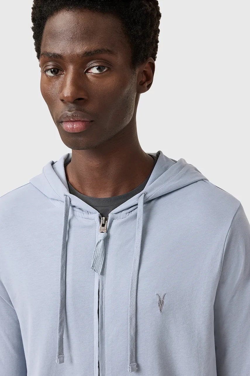 Хлопковая кофта AllSaints BRACE цвет серый с капюшоном однотонная M032JB