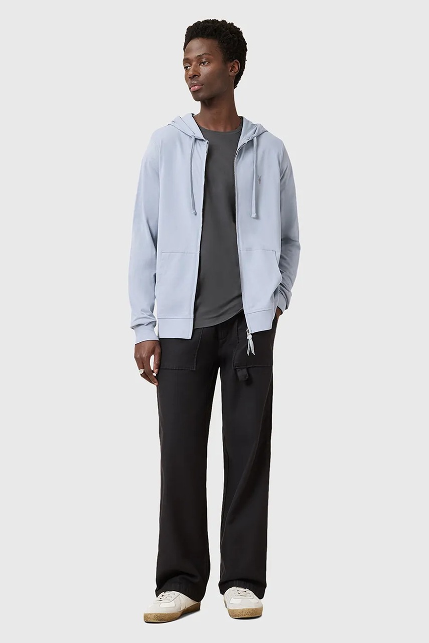 Βαμβακερή μπλούζα AllSaints BRACE χρώμα: γκρι, με κουκούλα, M032JB φωτογραφία