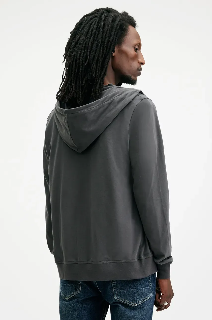 Хлопковая кофта AllSaints BRACE мужская цвет серый с капюшоном однотонная M032JB Хлопковая кофта AllSaints BRACE мужская цвет серый с капюшоном однотонная M032JB