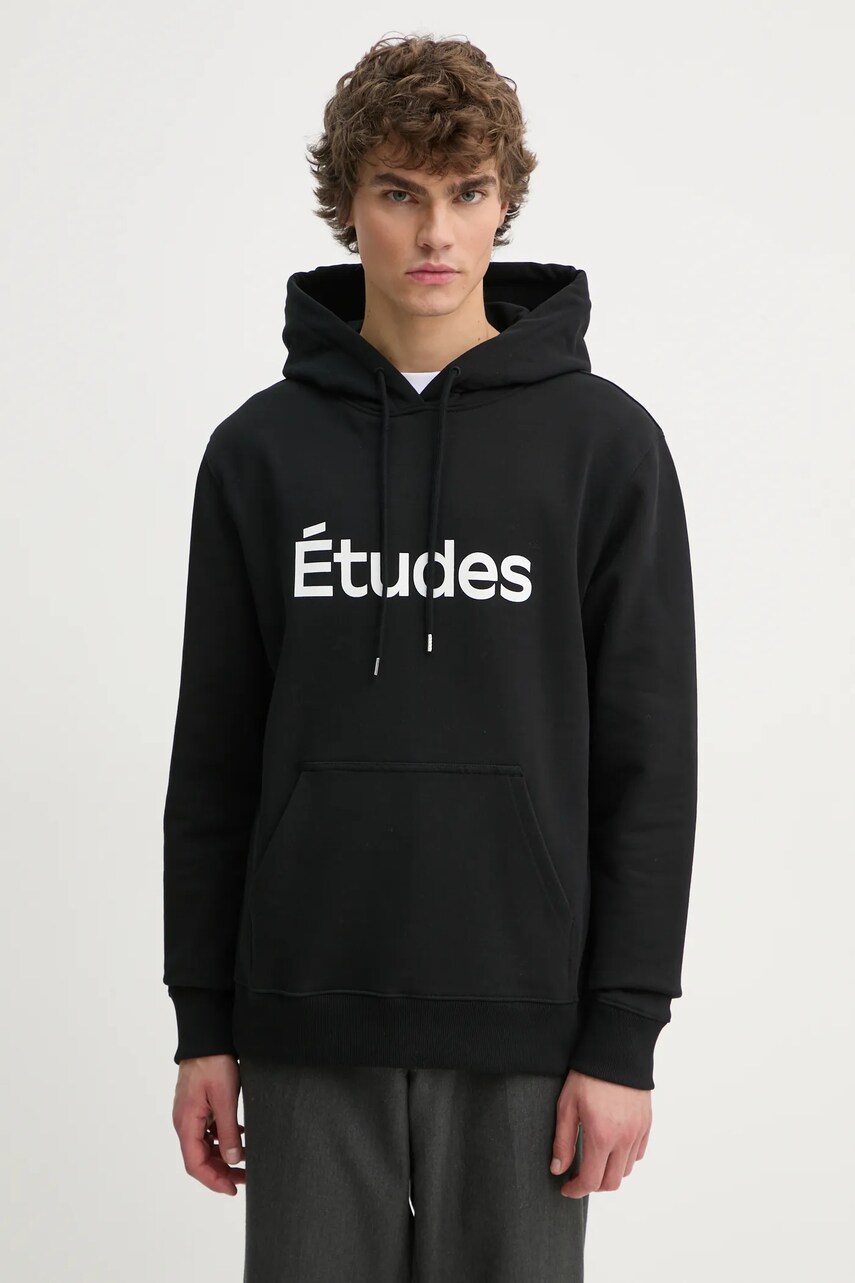 Études Studio bluză bărbați, culoarea negru, cu glugă, cu imprimeu, H24MMSWE251