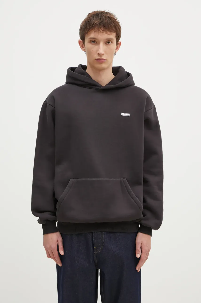 Levně Mikina Butter Goods Basic Pullover Hood pánská, černá barva, s kapucí, hladká, BG243203