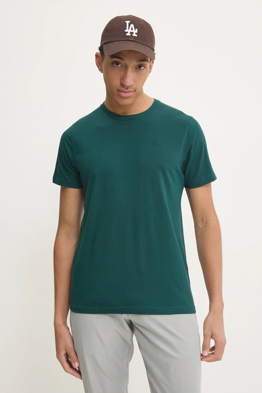Hollister Co. tricou din bumbac barbati, culoarea verde, neted, KI324-4220