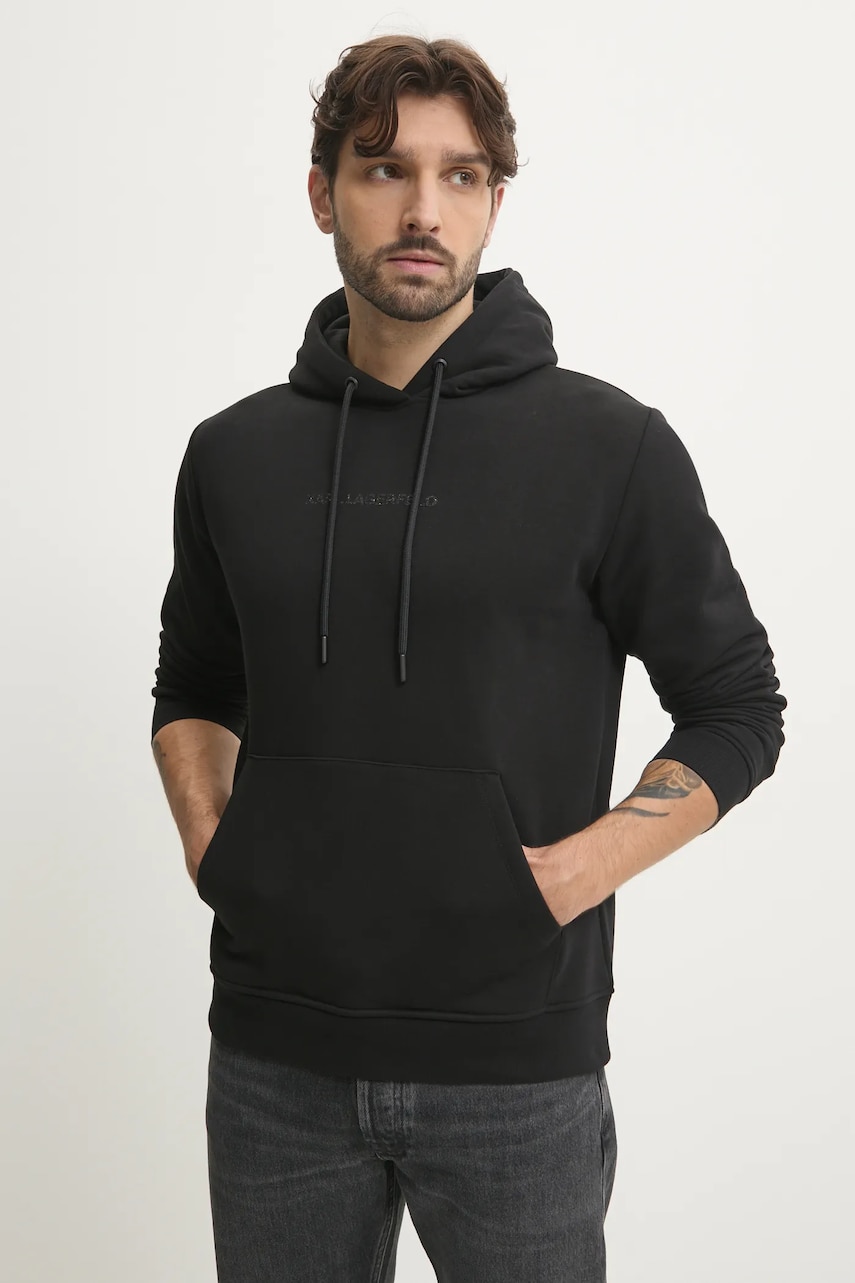 Karl Lagerfeld bluza barbati, culoarea negru, cu glugă, cu imprimeu, 544942.705067