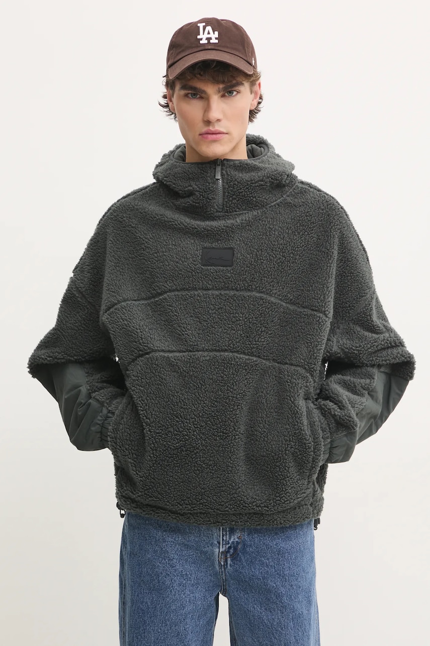 Karl Kani bluza barbati, culoarea gri, cu glugă, neted, PD00002093 Karl Kani bluza barbati, culoarea gri, cu glugă, neted, PD00002093