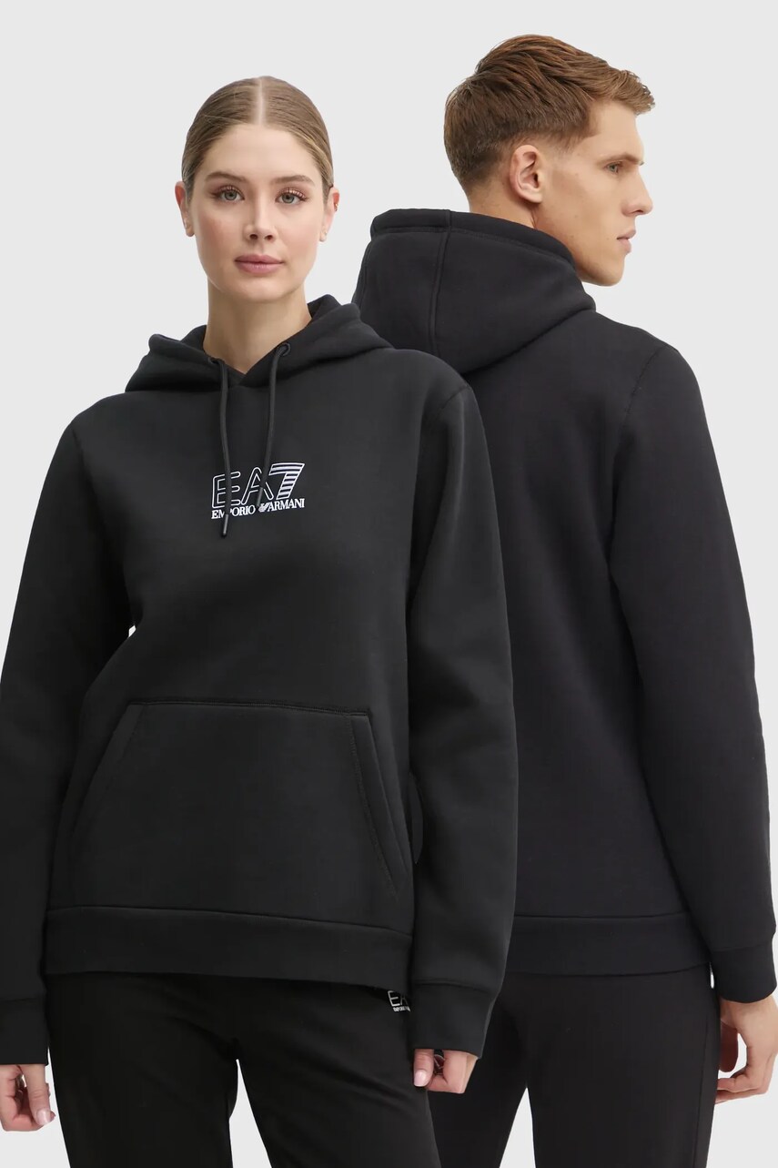 EA7 Emporio Armani bluza culoarea negru, cu glugă, cu imprimeu, PJZXZ.6DUM18
