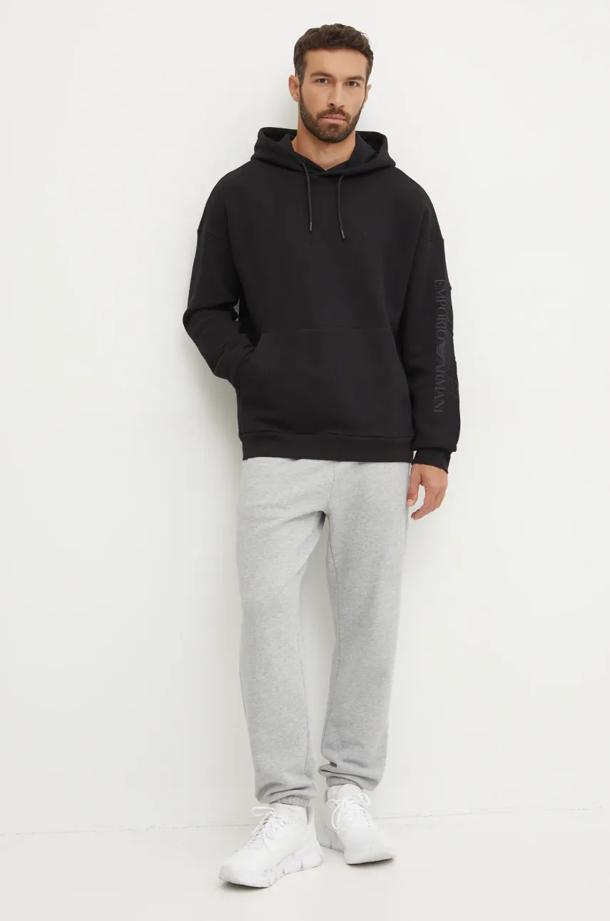 Хлопковая кофта EA7 Emporio Armani цвет чёрный с капюшоном с принтом PJOPZ.6DUM15 Хлопковая кофта EA7 Emporio Armani цвет чёрный с капюшоном с принтом PJOPZ.6DUM15