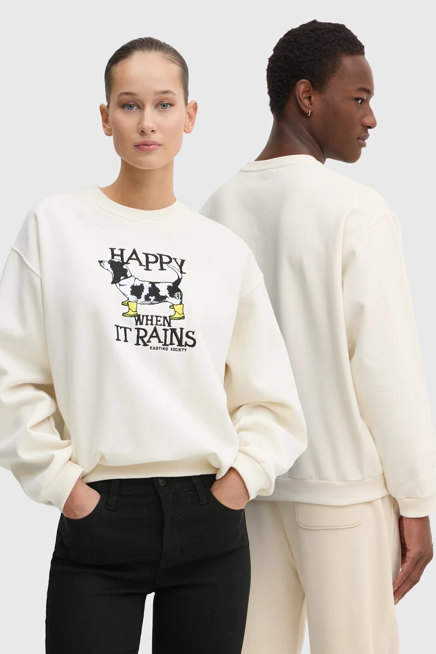 Kaotiko bluză culoarea bej, cu imprimeu, AN039-01-M002