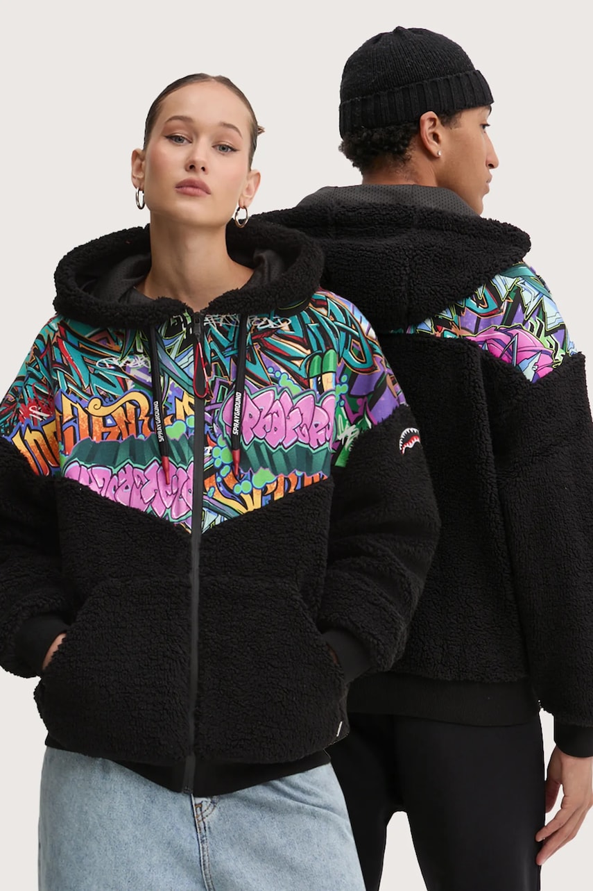 Sprayground hanorac fleece culoarea negru, cu glugă, modelator, SP373 Sprayground hanorac fleece culoarea negru, cu glugă, modelator, SP373
