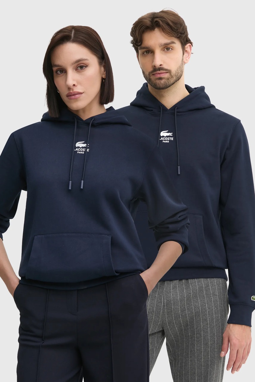 

Памучен суичър Lacoste в тъмносиньо с качулка с принт SH2740, Тъмносин