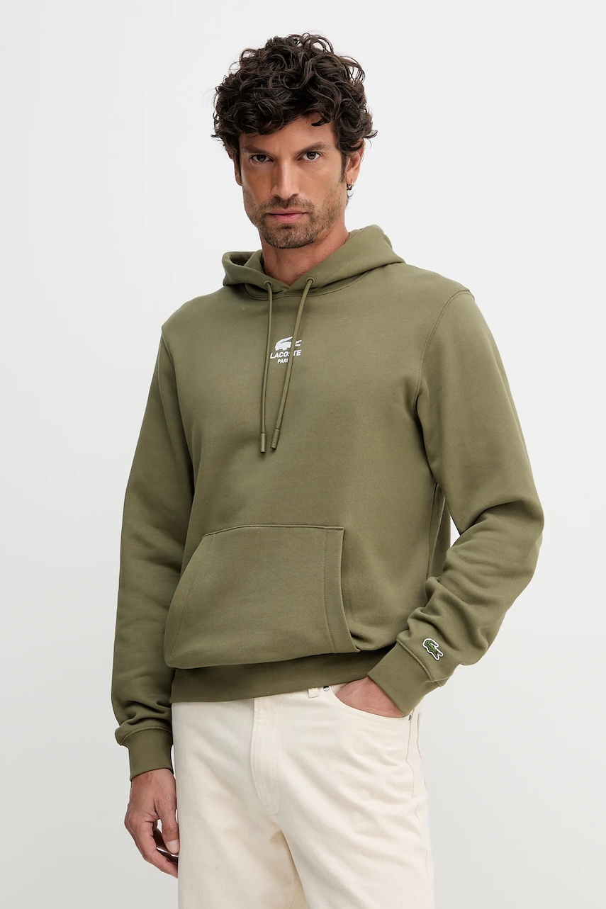 Levně Bavlněná mikina Lacoste tmavomodrá barva, s kapucí, s potiskem, SH2740