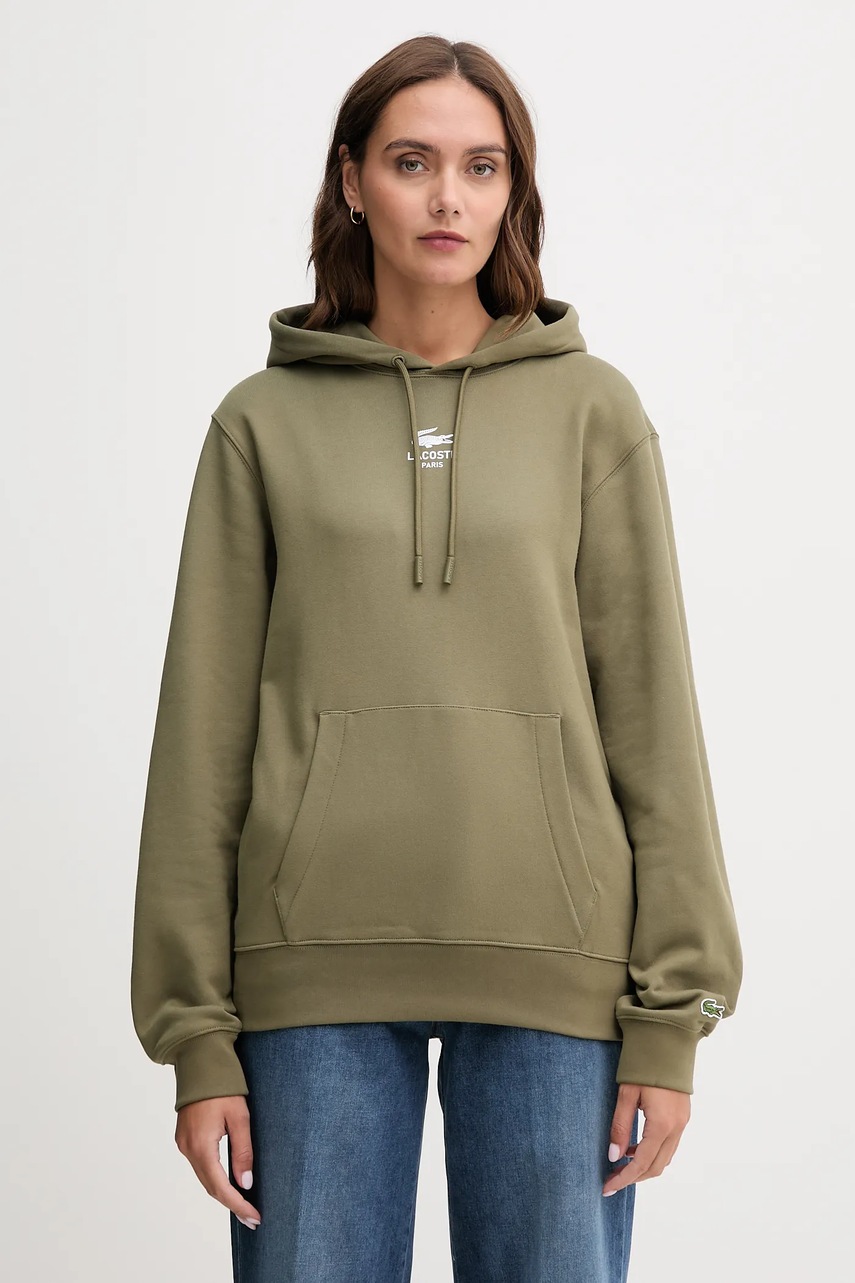 Хлопковая кофта Lacoste цвет синий с капюшоном с принтом SH2740