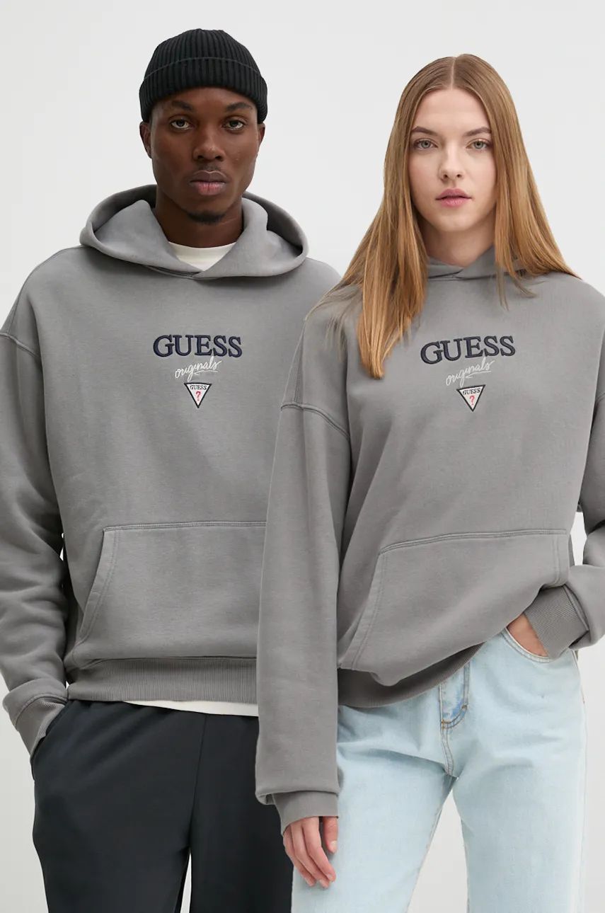 Levně Mikina Guess Originals šedá barva, s kapucí, s aplikací, M4BQ29 K9V31